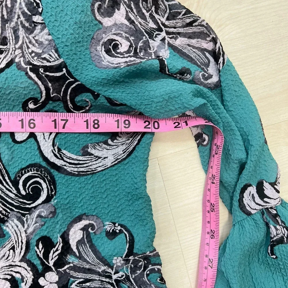 Intimately Free People Slip Dress SMALL Symphony Jade Combo Printed Bell Sleeve_11